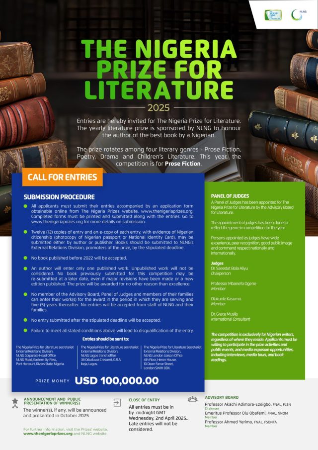 The Nigerian Prize for Literature, application process flyer. 
