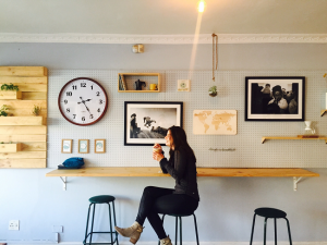 creative worner in a coffee shop