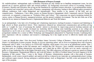 MBA Statement of Purpose examples
