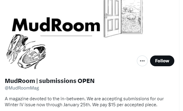 Mudroom Magazine Submissions Twitter