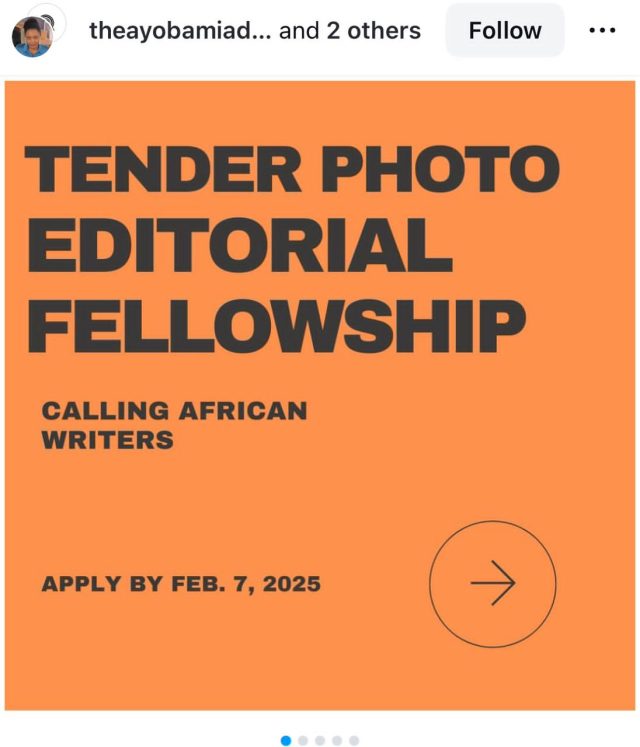 Tender Photos Editorial Fellowship. Instagram post, flyer. 