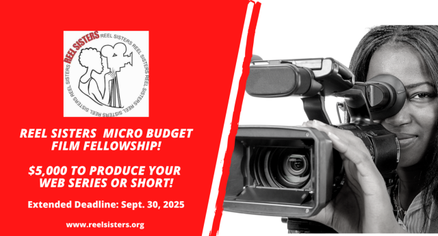 The Reel Sisters Film Fellowship, flyer, red and white. 