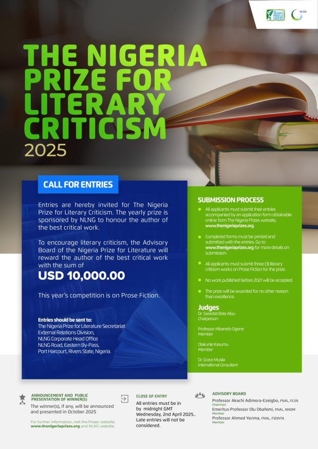 The Nigeria Prize for literary criticism, application process flyer. 