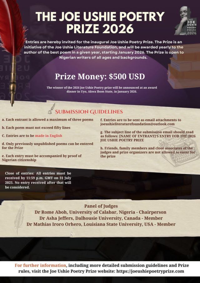 The Joe Ushie Poetry Prize, open call flyer. 