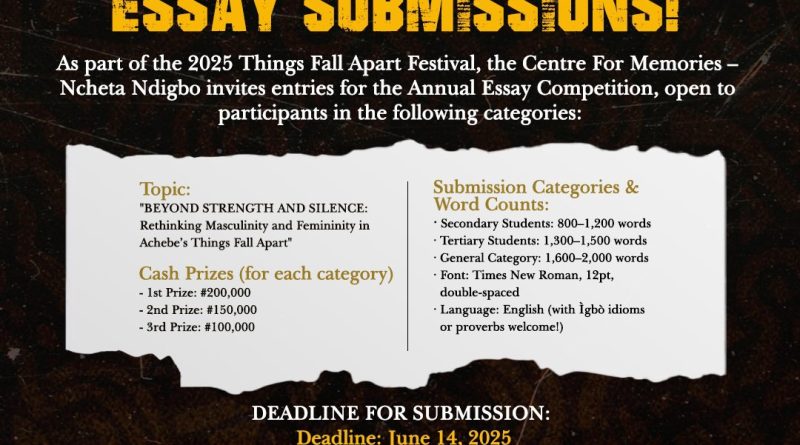 Things Fall Apart Festival Essay Competition, open call flyer with guidelines.
